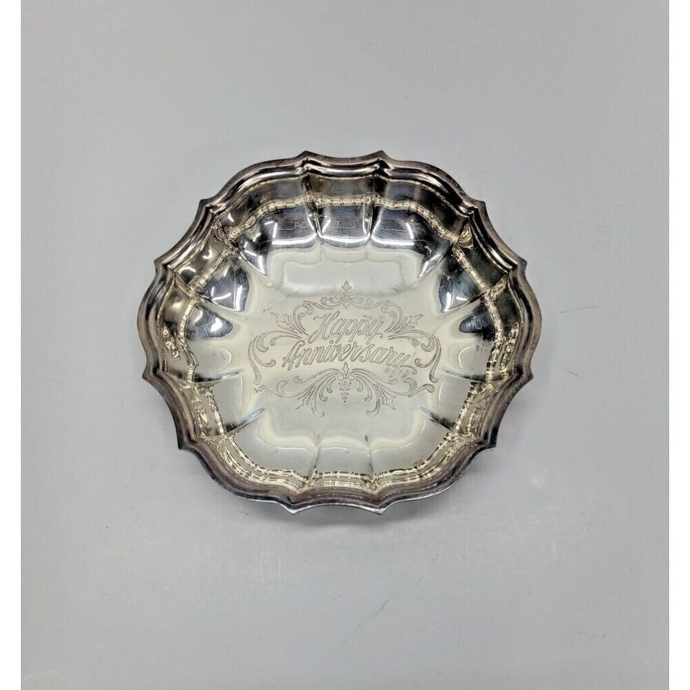 Chippendale Happy Anniversary Silver Plated Candy Dish Engraved